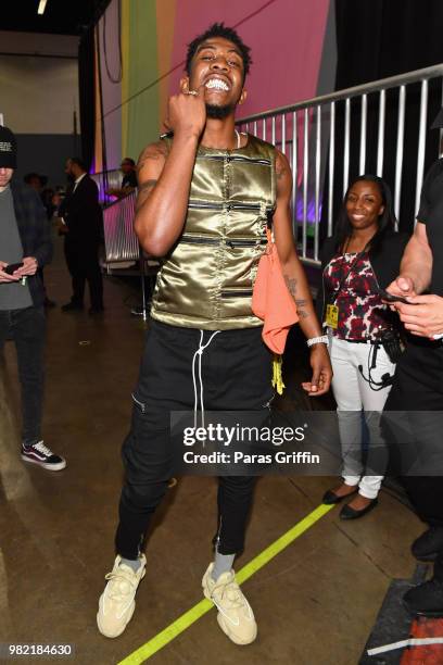 Desiigner poses at the Celebrity Basketball Game Sponsored By Sprite during the 2018 BET Experience at Los Angeles Convention Center on June 23, 2018...