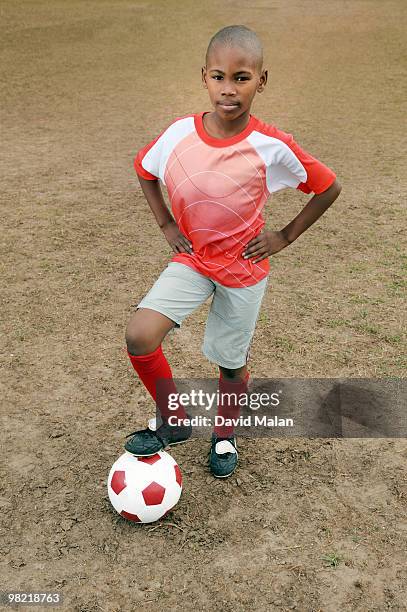 portrait of young soccer player on soccer field, cape town, western cape province, south africa - western cape province fotografías e imágenes de stock