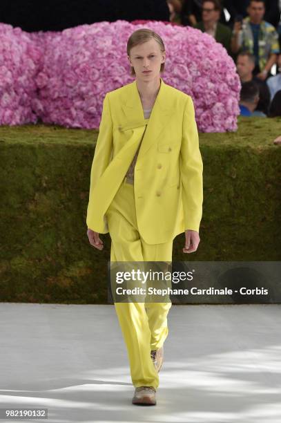 Model walks the runway during the Dior Homme Menswear Spring/Summer 2019 show as part of Paris Fashion Week on June 23, 2018 in Paris, France.