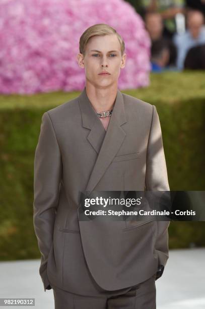 Model walks the runway during the Dior Homme Menswear Spring/Summer 2019 show as part of Paris Fashion Week on June 23, 2018 in Paris, France.