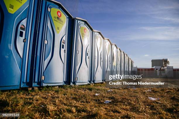 Festival toilettes are seen during the Southside Festival on June 23, 2018 in Neuhausen, Germany.