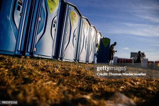 Festival toilettes are seen during the Southside Festival on June 23, 2018 in Neuhausen, Germany.