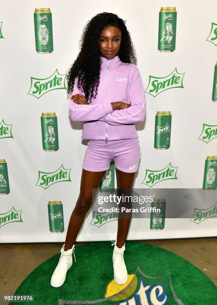 Leomie Anderson at the Celebrity Basketball Game Sponsored By Sprite during the 2018 BET Experience at Los Angeles Convention Center on June 23, 2018...