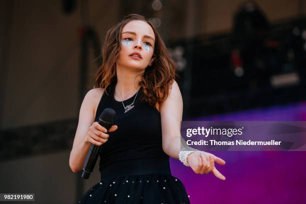 Lauren Mayberry of Chvrches performs on stage during the second day of the Southside Festival on June 23, 2018 in Neuhausen, Germany.