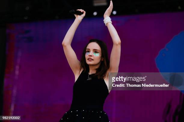 Lauren Mayberry of Chvrches performs on stage during the second day of the Southside Festival on June 23, 2018 in Neuhausen, Germany.