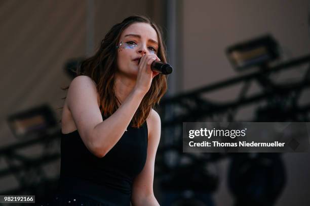 Lauren Mayberry of Chvrches performs on stage during the second day of the Southside Festival on June 23, 2018 in Neuhausen, Germany.