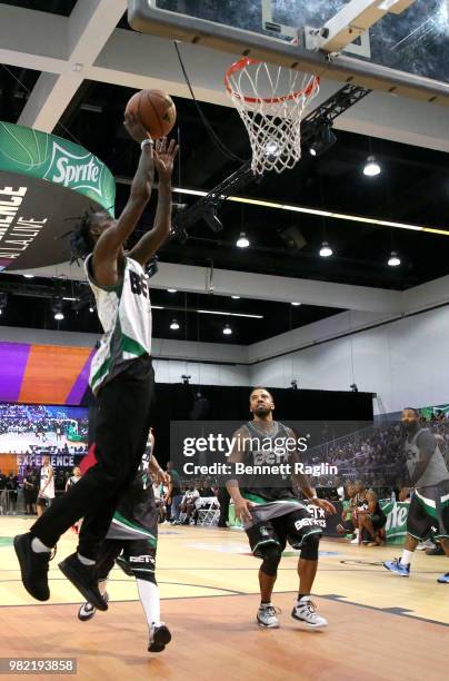 Famous Dex and Christian Keyes play basketball at the Celebrity Basketball Game Sponsored By Sprite during the 2018 BET Experience at Los Angeles...