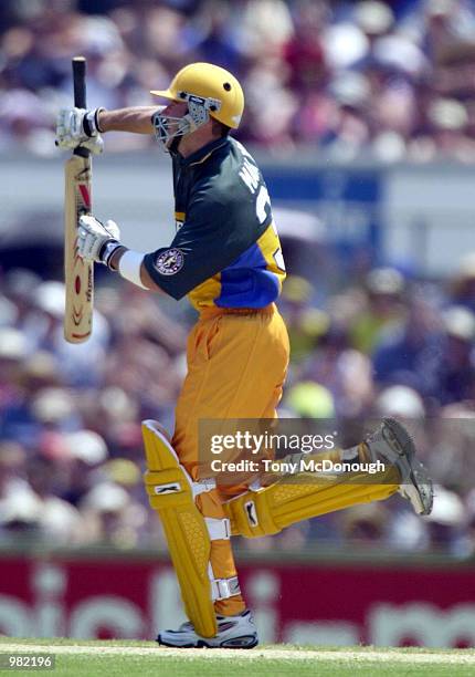 Damien Martyn of Australia celebrates his century against Zimbabwe during the Carlton Series One Day International between Australia and Zimbabwe at...