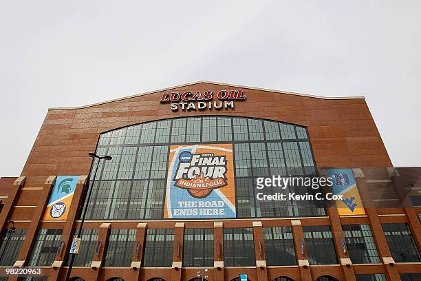 General view of the exterior of Lucas Oil Stadium prior to the 2010 Final Four of the NCAA Division I Men's Basketball Tournament on April 2, 2010 in...