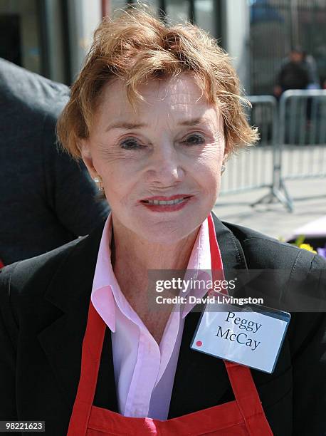 Actress Peggy McCay volunteers at the Los Angeles Mission during Easter on April 2, 2010 in Los Angeles, California.