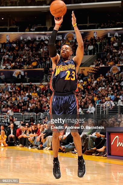 Watson of the Golden State Warriors shoots during the game against the Los Angeles Lakers on February 16, 2010 at Staples Center in Los Angeles,...