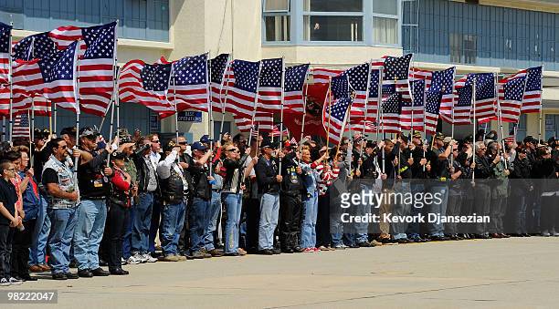 Patriot Guard' of veterans to accompany the hearse of 19-year-old Marine Lance Cpl. Rick J. Centanni by motorcycle to a Fullerton funeral home, hold...