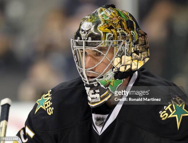 Goaltender Marty Turco of the Dallas Stars at American Airlines Center on March 31, 2010 in Dallas, Texas.