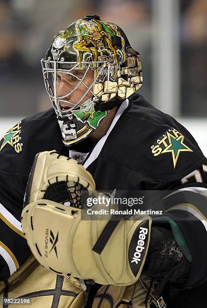 Goaltender Marty Turco of the Dallas Stars at American Airlines Center on March 31, 2010 in Dallas, Texas.