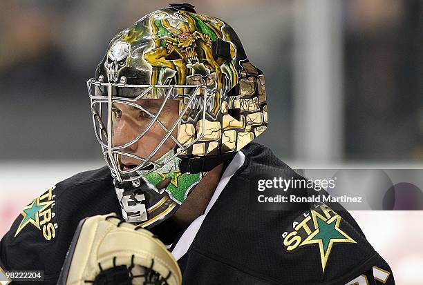 Goaltender Marty Turco of the Dallas Stars at American Airlines Center on March 31, 2010 in Dallas, Texas.