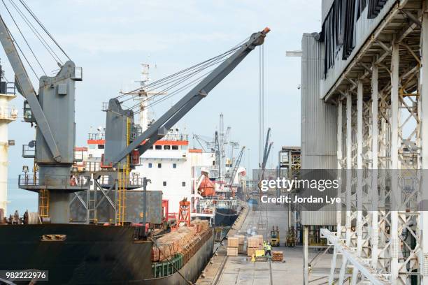 unloading ship in penang port - jordan lye stock pictures, royalty-free photos & images