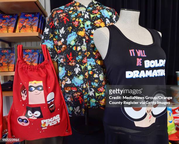 New Incredibles merchandise includes a new backpack, character shirt and tank top available at Knick's Knacks gift shop in Pixar Pier at Disney...