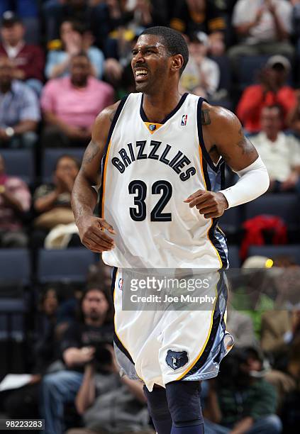 Mayo of the Memphis Grizzlies reacts to a play against the New Orleans Hornets on April 02, 2010 at FedExForum in Memphis, Tennessee. NOTE TO USER:...