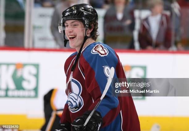 Matt Duchene of the Colorado Avalanche skates prior to the game against the Calgary Flames at the Pepsi Center on April 2, 2010 in Denver, Colorado.