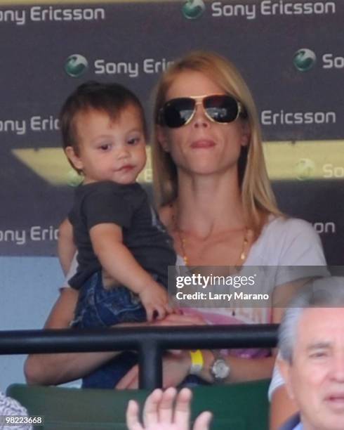 Tiger Woods' wife Elin Nordegren and their son Charlie are seen at Sony Ericsson Open on April 2, 2010 in Key Biscayne, Florida.