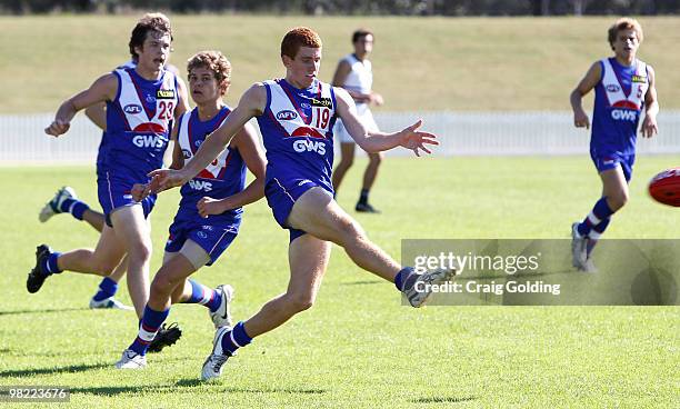 James Webster of Greater Western Sydney kicks during the round two TAC Cup match between Greater Western Sydney and the Northern Knights at Blacktown...