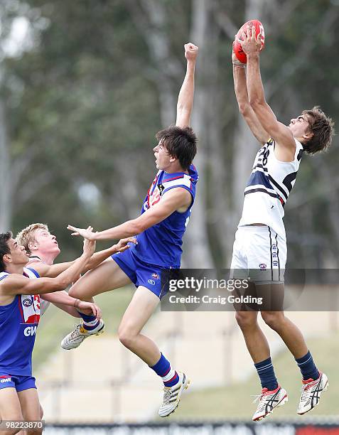 Nick Riddle of the Knights takes a mark during the round two TAC Cup match between Greater Western Sydney and the Northern Knights at Blacktown...