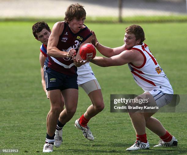 Ned Fallon of the Dragons passes the ball during the round two TAC Cup match between the Gippsland Power and the Sandringham Dragons on April 3, 2010...