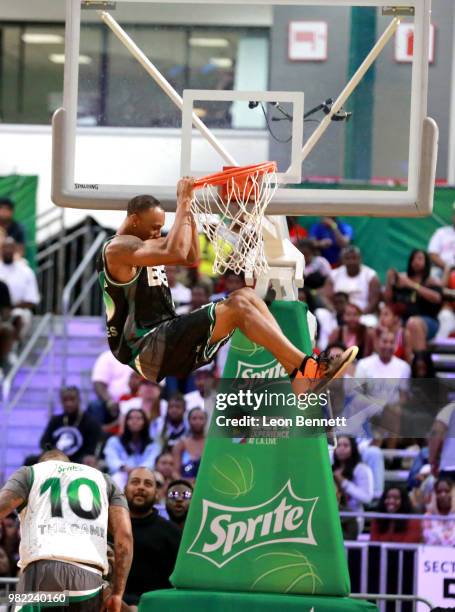 The Game and Chris Staples play basketball at the Celebrity Basketball Game Sponsored By Sprite during the 2018 BET Experience at Los Angeles...