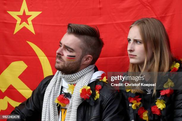 German fans as they watch the Germany national team play in their 2018 FIFA World Cup Russia match against Sweden at 11 Freunde - Die Fussball Arena...