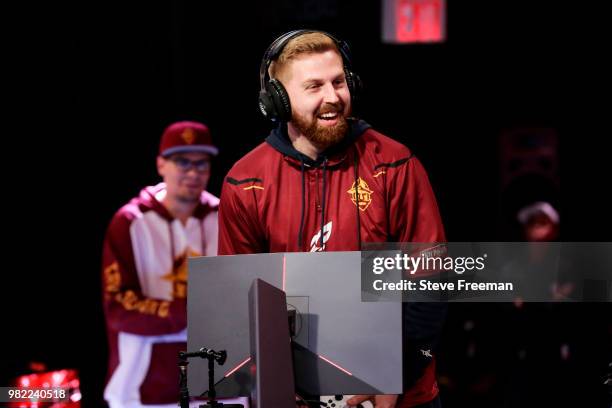 ToXsiK of Cavs Legion Gaming Club reacts during the match against Heat Check Gaming on June 23, 2018 at the NBA 2K League Studio Powered by Intel in...