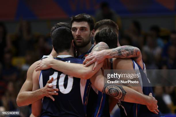 Team Italy during the FIVB Volleyball Nations League 2018 between Italy and France at Palasport Panini on June 23, 2018 in Modena, Italy.