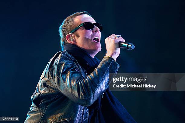 Scott Weiland of Stone Temple Pilots performs during day 1 of the 2010 NCAA Big Dance Concert Series at White River State Park on April 2, 2010 in...