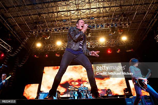 Scott Weiland of Stone Temple Pilots performs during day 1 of the 2010 NCAA Big Dance Concert Series at White River State Park on April 2, 2010 in...