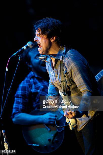 Matt Vasquez of Delta Spirit performs during day 1 of the 2010 NCAA Big Dance Concert Series at White River State Park on April 2, 2010 in...