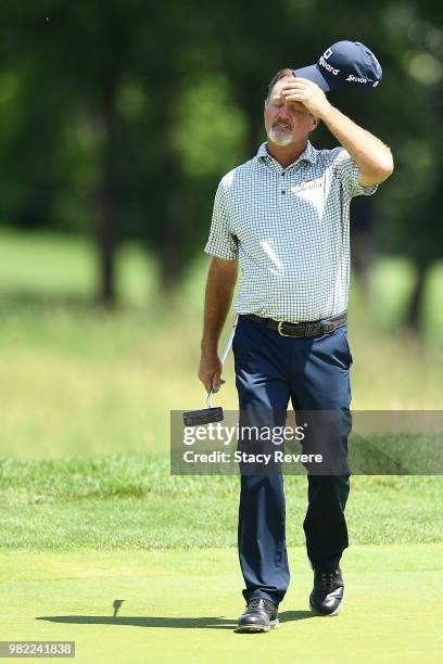 Jerry Kelly walks across the 6th green during the second round of the American Family Insurance Championship at University Ridge Golf Course on June...