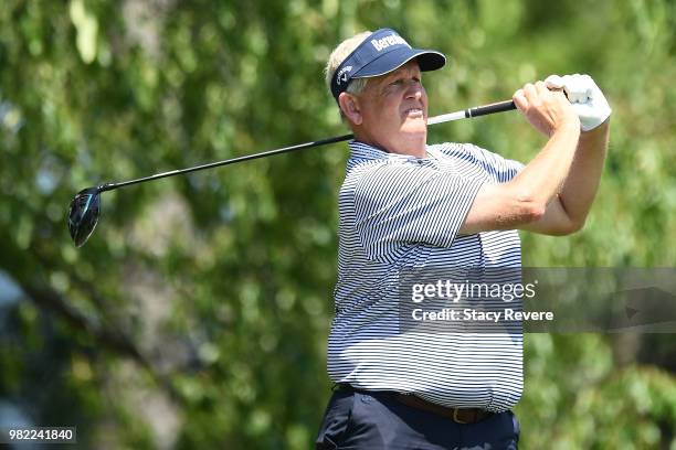 Colin Montgomerie of Scotland hits his tee shot on the second hole during the second round of the American Family Insurance Championship at...