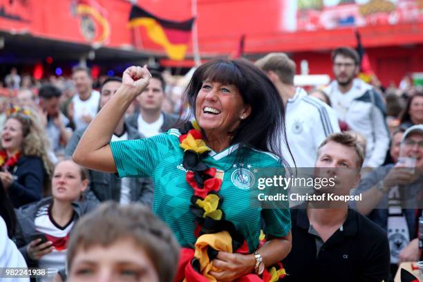 The German fans celebrate winning the Germany national team play in their 2018 FIFA World Cup Russia match against Sweden at 11 Freunde - Die...