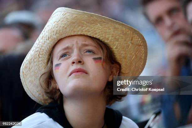 German fans watch the Germany national team play in their 2018 FIFA World Cup Russia match against Sweden at 11 Freunde - Die Fussball Arena on June...