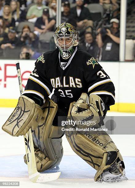 Goaltender Marty Turco of the Dallas Stars at American Airlines Center on March 31, 2010 in Dallas, Texas.