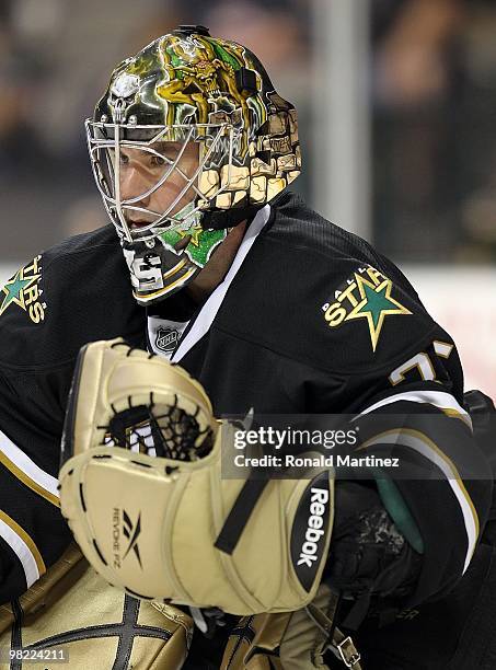 Goaltender Marty Turco of the Dallas Stars at American Airlines Center on March 31, 2010 in Dallas, Texas.