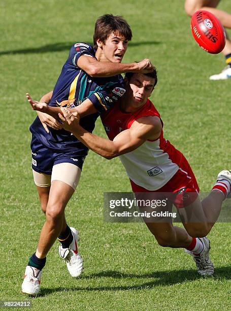 Chad Wingard of the AIS passes during the trial match between the AIS AFL Academy Squad and the Sydney Swans Reserves at Blacktown Olympic Park on...