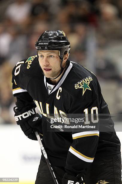 Left wing Brenden Morrow of the Dallas Stars at American Airlines Center on March 31, 2010 in Dallas, Texas.