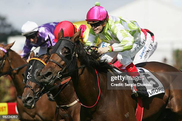 Jockey Craig Williams riding Littoria races to victory in the group 1, race 5, The BMW during 2010 Golden Slipper Day at Rosehill Gardens on April 3,...