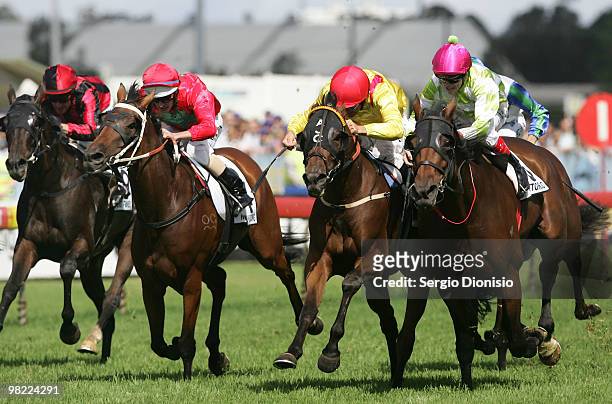Jockey Craig Williams riding Littoria races to victory in the group 1, race 5, The BMW during 2010 Golden Slipper Day at Rosehill Gardens on April 3,...