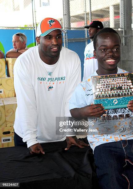 Player RB Ricky Williams of the Miami Dolphins attends his Easter Meal Giveaway at Sun Life Stadium on April 2, 2010 in Miami, Florida.