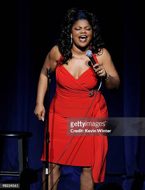 Actress/comedienne Mo'Nique performs during her "Spread The Love" comedy tour at the Nokia Theater on April 2, 2010 in Los Angeles, California.
