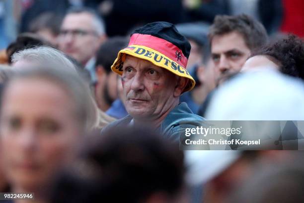 German fans watch the Germany national team play in their 2018 FIFA World Cup Russia match against Sweden at 11 Freunde - Die Fussball Arena on June...