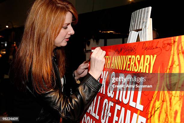 Actress Diane Neal attends the 25th Anniversary Rock & Roll Hall Of Fame Concerts Official Gift Lounge produced by On 3 Productions at Madison Square...