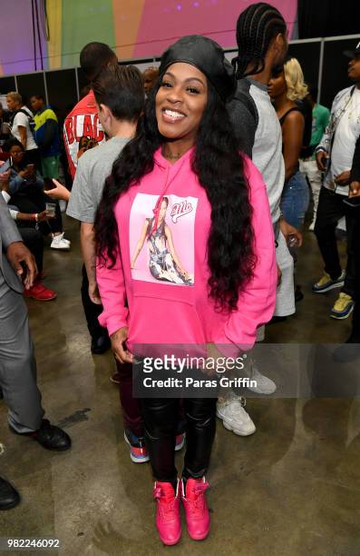 Lil' Mo poses at the Celebrity Basketball Game Sponsored By Sprite during the 2018 BET Experience at Los Angeles Convention Center on June 23, 2018...