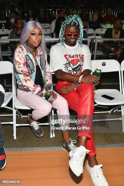 Jay'La Milan and BlameitonKway at the Celebrity Basketball Game Sponsored By Sprite during the 2018 BET Experience at Los Angeles Convention Center...